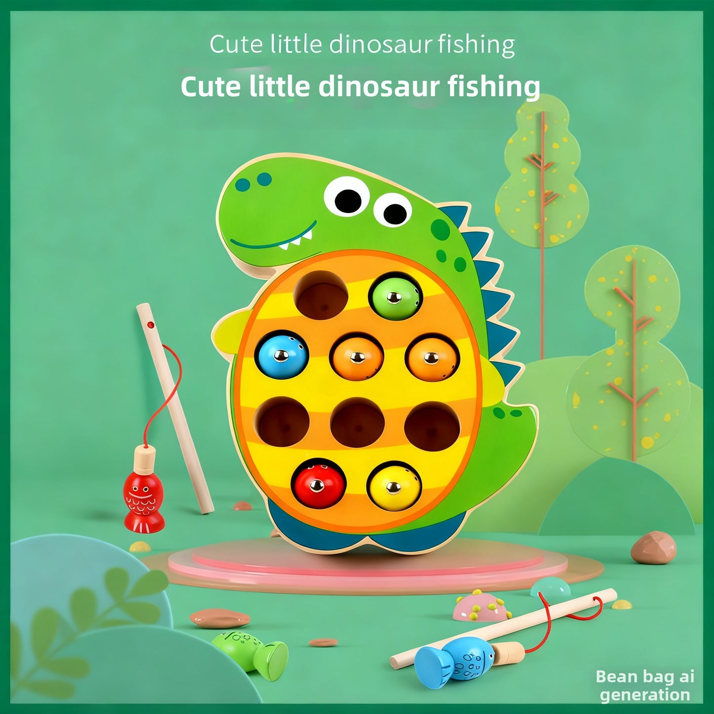 Dinosaur Wooden Magnetic Fishing Toy for