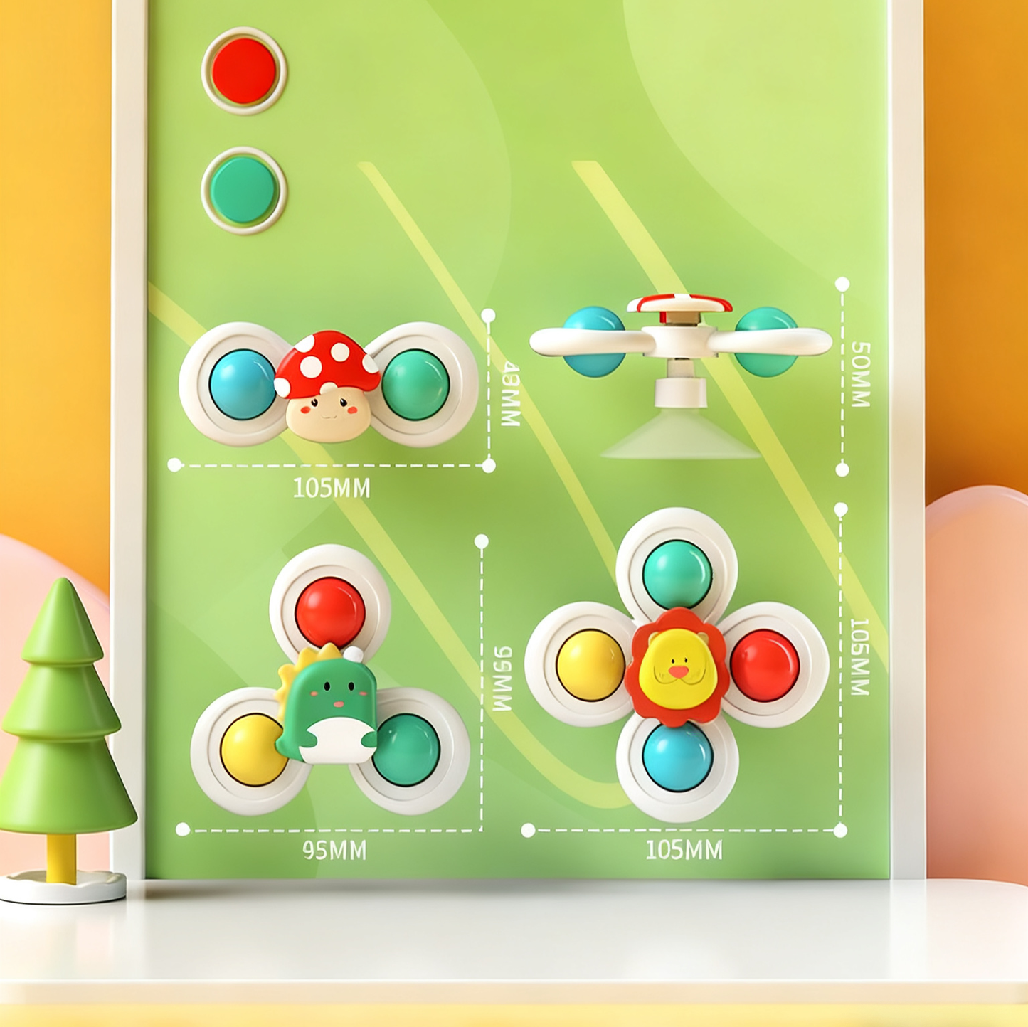 Baby Suction Spinner Toy (Cartoon Design)